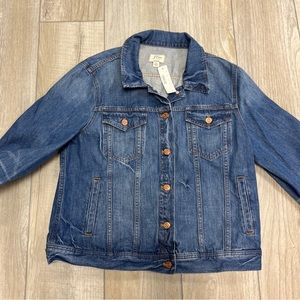 J Crew Trucker Blue Distressed Denim Jean Womens Full Button Coat Jacket  XL NWT